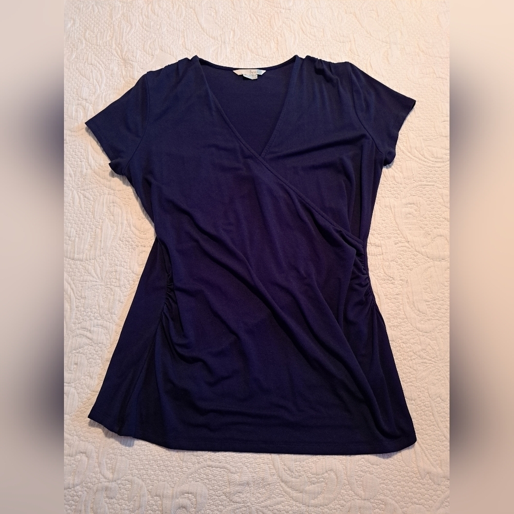 Boden women's size 14 R navy blue maternity short sleeve shirt VGUC